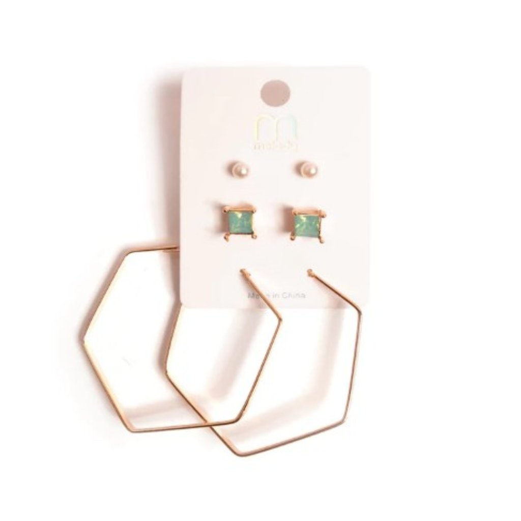 Elements Of Art Earring Set - Gold Tone - Turqoise Color